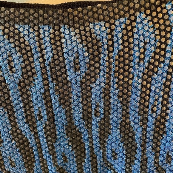 Vtg 80s Glam St. John Knit Sweater Blue Zebra Top Rock Sequin Shiny Retro Print - Picture 9 of 16